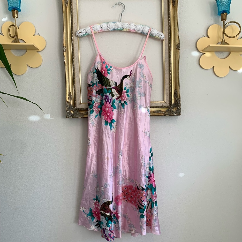 Y2K Slip Dress Pink Peacocks